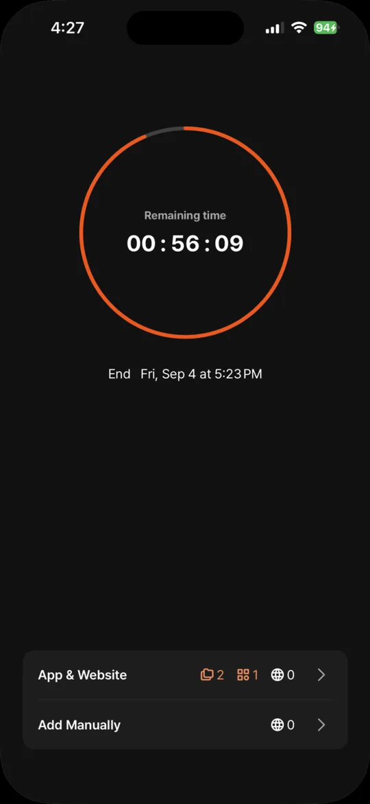 Locked screen showing the remaining time