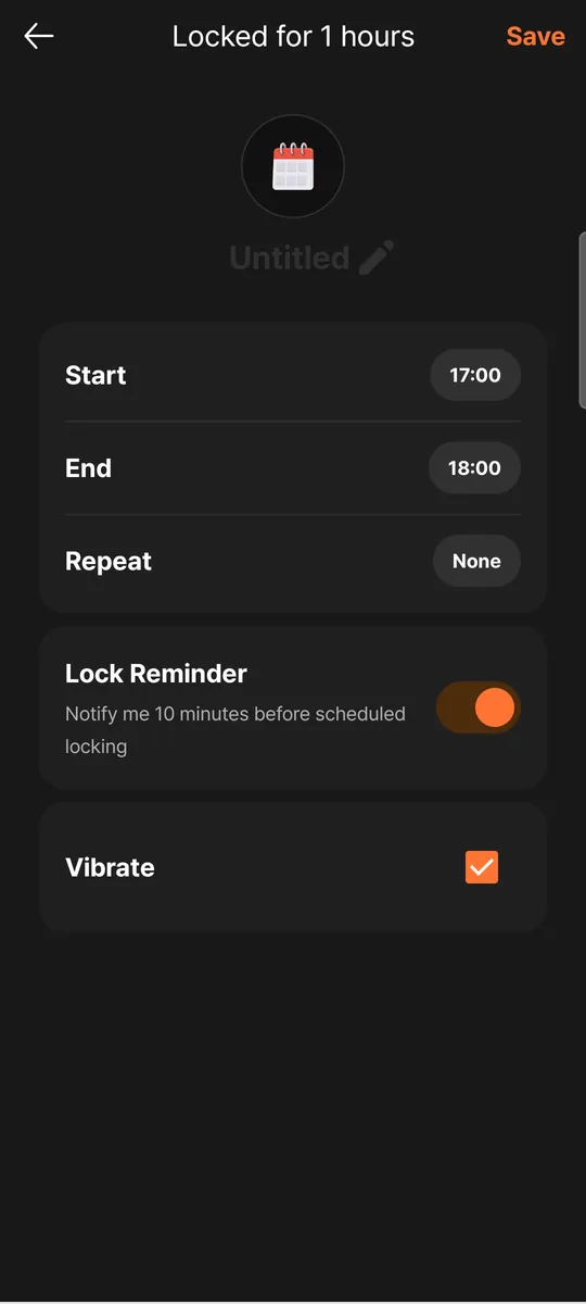 Schedule settings: start and end time, repeat, reminder
