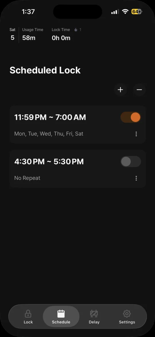 Schedules list screen